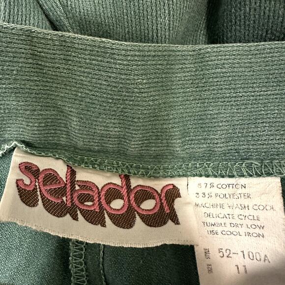 Vintage Selador Bell Bottoms 70s Corduroy Pants High Pocket Cotton Green 26x31 - Picture 5 of 8